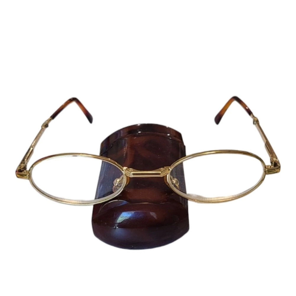 Foldable Readers +2.75 Compact Gold Frame Tortoise Shell Color Case Pocket Size
